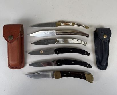 Set of 6 knives with horn and wood handles,...