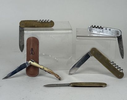 Set of 5 pocket knives in various dies, brass,...