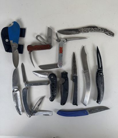 Set of 13 various pocket knives including...