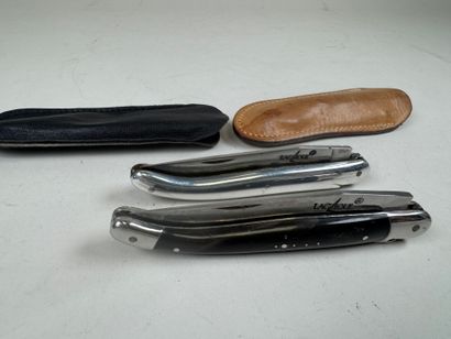 LAGUIOLE.
Two folding knives in metal and...