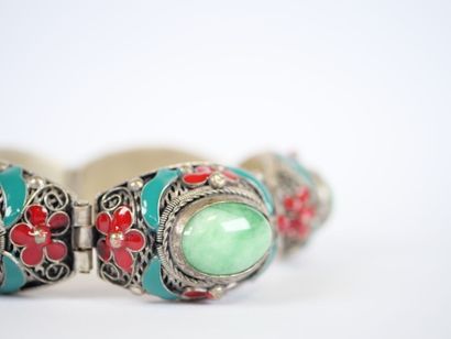 Articulated bracelet in low-titled silver,...