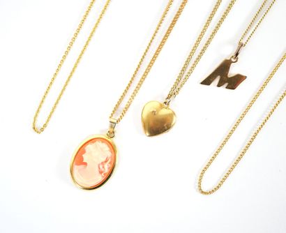 Set of five gilt metal neck chains, three...