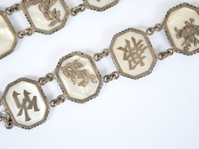 Foreign silver belt with mother-of-pearl...