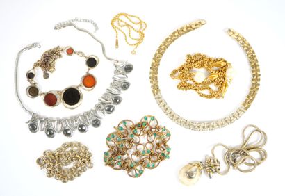 Set of eight fancy necklaces in silver and...