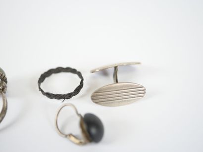 Set of three silver rings set with hard stones...