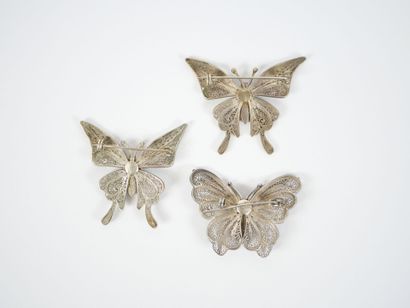 Set of three butterfly brooches in filigree...