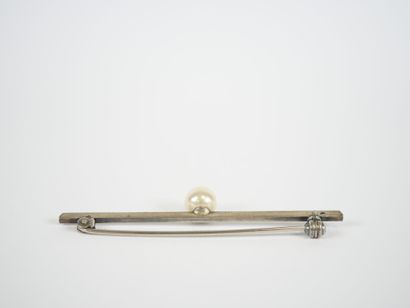 Silver barrette brooch centered with a pearl.
Gross...
