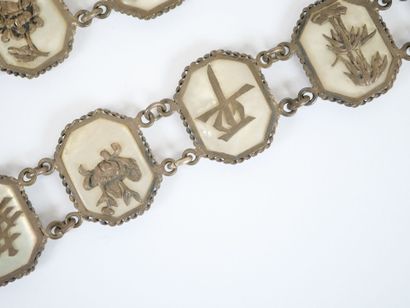 Foreign silver belt with mother-of-pearl...