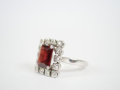 18K white gold and platinum ring centered...