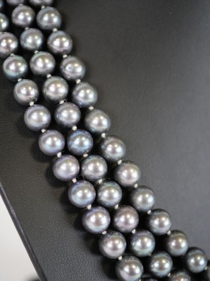 Necklace with three strands of gray cultured...