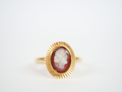 18K yellow gold ring centered with an oval...
