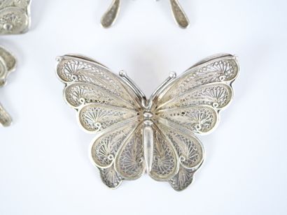 Set of three butterfly brooches in filigree...