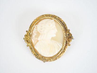 Oval gilt-metal brooch featuring a cameo...
