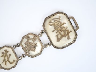 Foreign silver belt with mother-of-pearl...