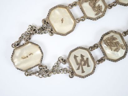 Foreign silver belt with mother-of-pearl...
