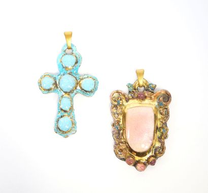 LIMOGES, 20th century.
Two metal and enamel-on-copper...
