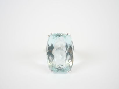 18K white gold ring set with a large faceted...