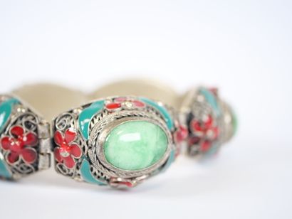 Articulated bracelet in low-titled silver,...