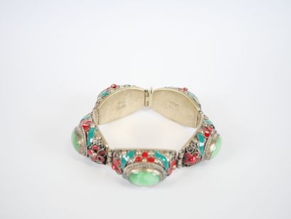 Articulated bracelet in low-titled silver,...