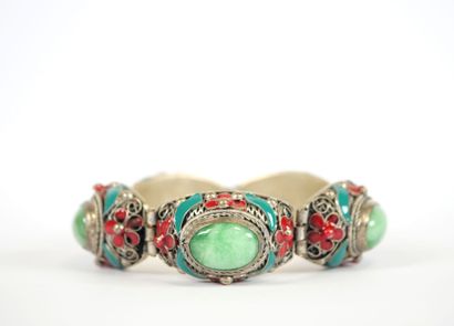Articulated bracelet in low-titled silver,...