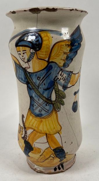 ESPAGNE, XVIIIe.
Albarello en faïence polychrome...