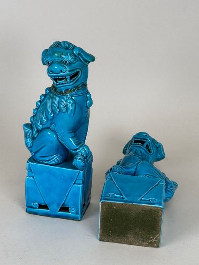 ASIA, 20th century.
Pair of noh dogs in blue...