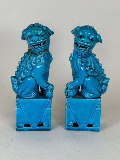 ASIA, 20th century.
Pair of noh dogs in blue...