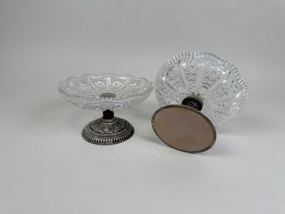 Pair of cut crystal goblets, metal base with...