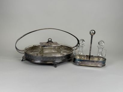 Silver-plated metal and glass set including...
