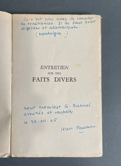 [Envoi] Jean Paulhan, Entretien sur des faits...