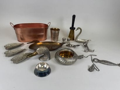 A large copper, brass and silver-plated lot...