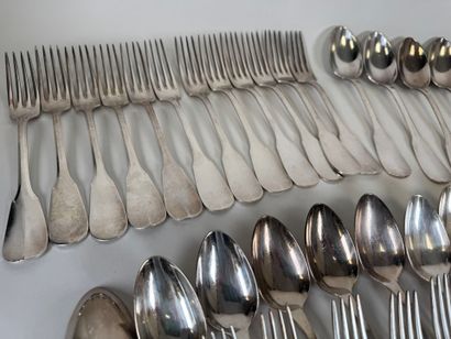 ERCUIS.
Important set of silver-plated flatware...