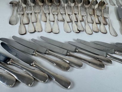 ERCUIS.
Important set of silver-plated flatware...