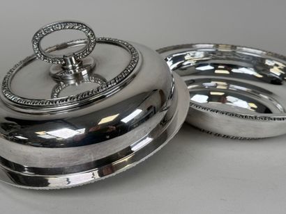Circular silver-plated covered vegetable...