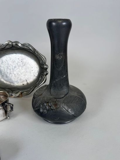 Pewter and silver-plated lot including vase,...
