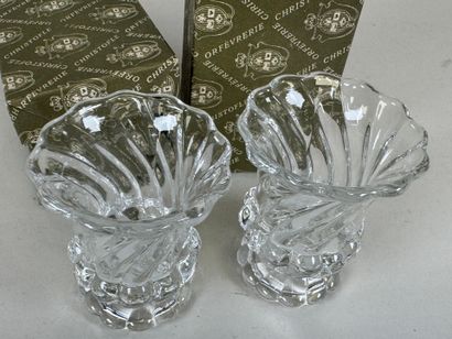 BACCARAT.
Pair of twisted cut crystal candlesticks.
Stamped.
H....