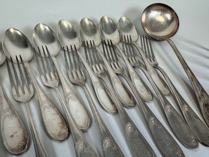 Silver-plated metal service set, foliate...