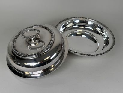 Circular silver-plated covered vegetable...