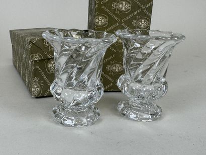 BACCARAT.
Pair of twisted cut crystal candlesticks.
Stamped.
H....