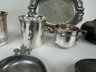 Pewter and silver-plated lot including vase,...