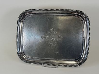 Large rectangular silver-plated tray decorated...