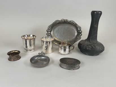Pewter and silver-plated lot including vase,...