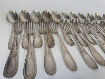 Silver-plated metal service set, foliate...