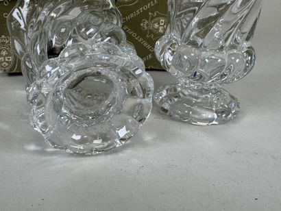 BACCARAT.
Pair of twisted cut crystal candlesticks.
Stamped.
H....