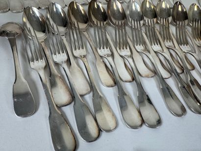 ERCUIS.
Important set of silver-plated flatware...