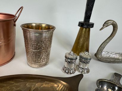 A large copper, brass and silver-plated lot...