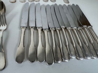 ERCUIS.
Important set of silver-plated flatware...