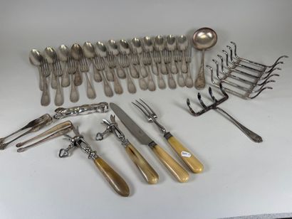 Silver-plated metal service set, foliate...