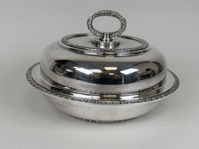 Circular silver-plated covered vegetable...