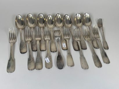 Set of 8 silver table spoons and 10 table...